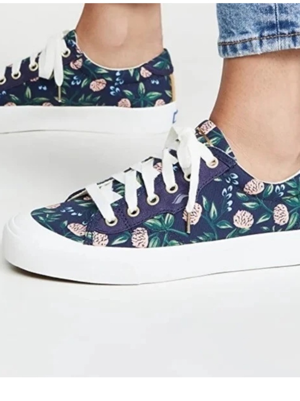 Keds Rifle Paper Co Kick 75 Peonies Sneakers Women 7.5 Navy Blue Floral